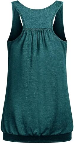 Women's Workout Tops Racerback Loose Fit Yoga Top Round Neck Sleeveless Ruched Tank Top with Baned Bottom in Kuwait