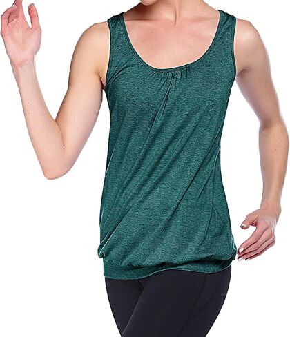 Women's Workout Tops Racerback Loose Fit Yoga Top Round Neck Sleeveless Ruched Tank Top with Baned Bottom in Kuwait
