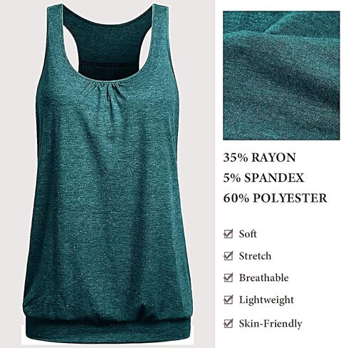 Women's Workout Tops Racerback Loose Fit Yoga Top Round Neck Sleeveless Ruched Tank Top with Baned Bottom in Kuwait