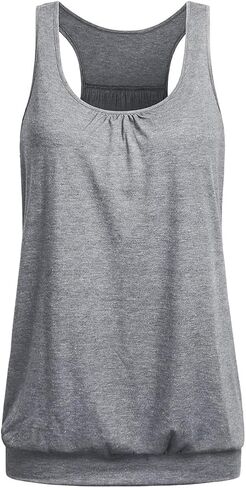 Women's Workout Tops Racerback Loose Fit Yoga Top Round Neck Sleeveless Ruched Tank Top with Baned Bottom in Kuwait