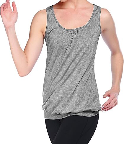 Women's Workout Tops Racerback Loose Fit Yoga Top Round Neck Sleeveless Ruched Tank Top with Baned Bottom in Kuwait