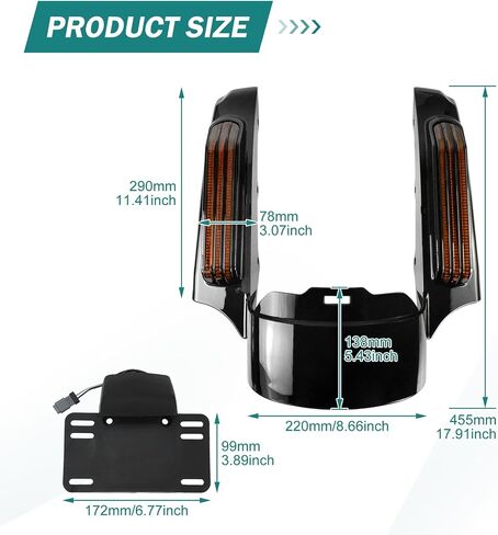 دراجة نارية LED الخلفي Fender Fascia Mudguard مع إشارات الانعطاف الأضواء الجري المناسبة ل Harley Touring Road Road Road King Electra Glide Glide 2009-2013 (Amber Lens) in Kuwait