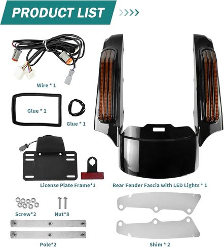 دراجة نارية LED الخلفي Fender Fascia Mudguard مع إشارات الانعطاف الأضواء الجري المناسبة ل Harley Touring Road Road Road King Electra Glide Glide 2009-2013 (Amber Lens) in Kuwait
