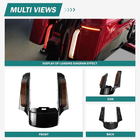 دراجة نارية LED الخلفي Fender Fascia Mudguard مع إشارات الانعطاف الأضواء الجري المناسبة ل Harley Touring Road Road Road King Electra Glide Glide 2009-2013 (Amber Lens) in Kuwait