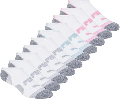Puma Women Sports No-Show Socks ، 5-9.5 حجم الأحذية ، أبيض ، 10 أزواج in Saudi Arabia