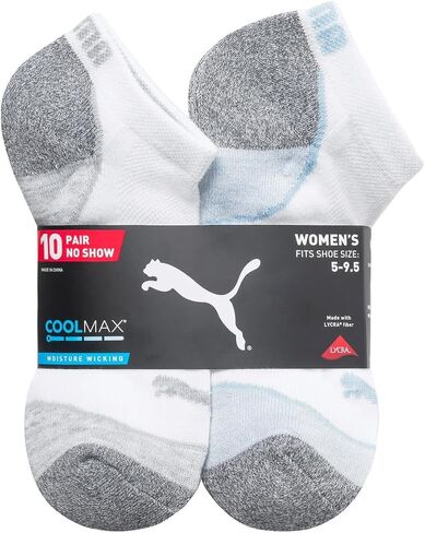 Puma Women Sports No-Show Socks ، 5-9.5 حجم الأحذية ، أبيض ، 10 أزواج in Saudi Arabia
