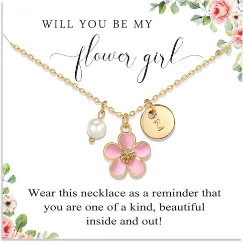 Flower Girl Proposal Gifts, Personalized Initial A-Z Letter Daisy Flowers Necklace Wedding Bridal Party Favors for Flower Girl in Saudi Arabia