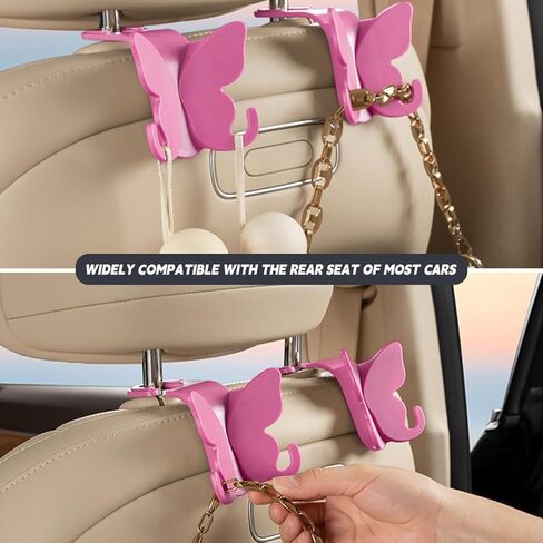 Car Seat Headrest Hook, Cute Vehicle Backseat Hanging Storage Organizer for Purse Coat Umbrella, Automotive Interior Seatback Hanger Decor Accessories, Universal for Most Cars (Purple) in Kuwait
