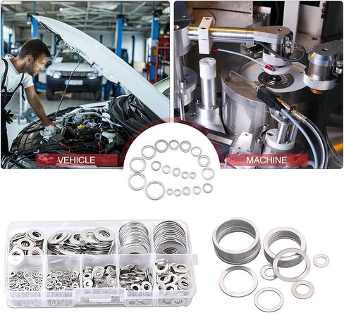 800 PCS COR COPPER COPPER CURCH CURCH SUBS ، M2 M2.5 M3 M5 M5 M6 M12 M12 9 أحجام غسالة سحق تصريف الزيت ، وغسالات الختم المقاومة للتسرب الضيقة لمعظم طرز السيارات (الفضة) in Kuwait