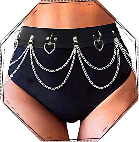 Reetan Punk Body Chains Black Layered Waist Chain Leather Belt Belly Chains Rave Party Body Jewelry Accessories for Women and Girls in Kuwait