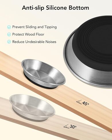 Basic Cat Bowls, Dog Food Bowls, 2Pcs Food Grade 304 Stainless Steel Cat Dishes, Wide and Shallow Design Reducing Whisker Fatigue, Non-Slip Silicone Bottom, Heavy Duty, Metal Plates for Cat and Puppy in Saudi Arabia