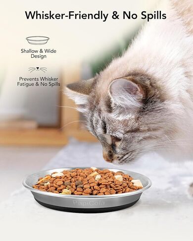Basic Cat Bowls, Dog Food Bowls, 2Pcs Food Grade 304 Stainless Steel Cat Dishes, Wide and Shallow Design Reducing Whisker Fatigue, Non-Slip Silicone Bottom, Heavy Duty, Metal Plates for Cat and Puppy in Saudi Arabia