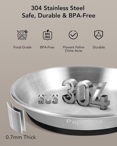 Basic Cat Bowls, Dog Food Bowls, 2Pcs Food Grade 304 Stainless Steel Cat Dishes, Wide and Shallow Design Reducing Whisker Fatigue, Non-Slip Silicone Bottom, Heavy Duty, Metal Plates for Cat and Puppy in Saudi Arabia