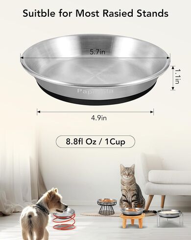 Basic Cat Bowls, Dog Food Bowls, 2Pcs Food Grade 304 Stainless Steel Cat Dishes, Wide and Shallow Design Reducing Whisker Fatigue, Non-Slip Silicone Bottom, Heavy Duty, Metal Plates for Cat and Puppy in Saudi Arabia