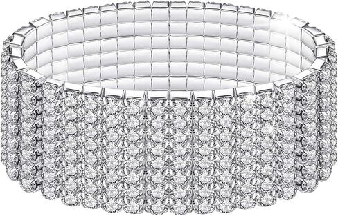 Kucheed 2PCS Rhinestone Stretch Bracelets, Twinkle Diamond Tennis Bangle, Silver Crystal Sparkling Bridal Stackable Bracelet Jewelry, Bling Shining Wedding Party Elastic Band Bracelet for Women in Saudi Arabia
