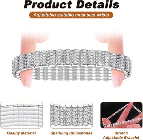 Kucheed 2PCS Rhinestone Stretch Bracelets, Twinkle Diamond Tennis Bangle, Silver Crystal Sparkling Bridal Stackable Bracelet Jewelry, Bling Shining Wedding Party Elastic Band Bracelet for Women in Saudi Arabia