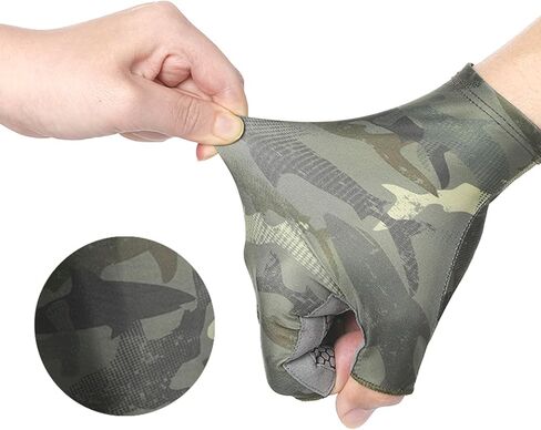 Camo Ice Silk Fishing Gloves for Men Women, 3 Finger Cut Anti-slip Kayaking Gloves Sea Fishing Gloves, UPF 50+ Sun UV Protection Fingerless Gloves for Paddling, Rowing, Canoeing, Hunting in Kuwait