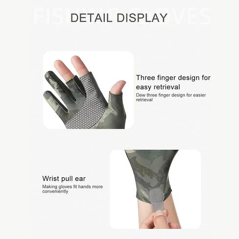 Camo Ice Silk Fishing Gloves for Men Women, 3 Finger Cut Anti-slip Kayaking Gloves Sea Fishing Gloves, UPF 50+ Sun UV Protection Fingerless Gloves for Paddling, Rowing, Canoeing, Hunting in Kuwait