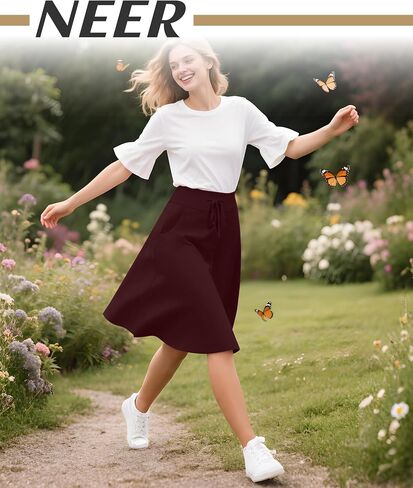 Neer 3 Pack Women's Knee Length Midi Skirts, Flowy Flared High Waisted A-Line Casual Drawstring Summer Skirts with Pockets in Saudi Arabia