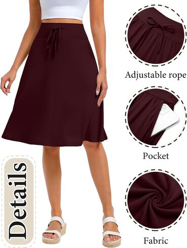 Neer 3 Pack Women's Knee Length Midi Skirts, Flowy Flared High Waisted A-Line Casual Drawstring Summer Skirts with Pockets in Saudi Arabia