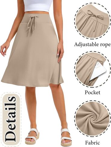 Neer 3 Pack Women's Knee Length Midi Skirts, Flowy Flared High Waisted A-Line Casual Drawstring Summer Skirts with Pockets in Saudi Arabia
