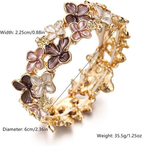 LUREME Gold Sakura Floral Bracelet for Women - Colorful Enamel Flower Stretch Bangle, Adjustable Elastic Cuff (bl003608) in Saudi Arabia