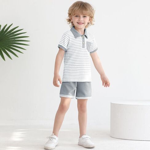 Toddler Baby Boy Summer Clothes Button Short Sleeve T-Shirt Shorts Set Casual Kid Soft Waffle Outfits in Saudi Arabia