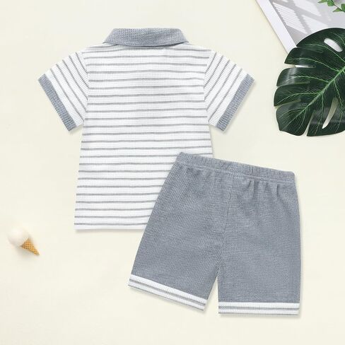 Toddler Baby Boy Summer Clothes Button Short Sleeve T-Shirt Shorts Set Casual Kid Soft Waffle Outfits in Saudi Arabia