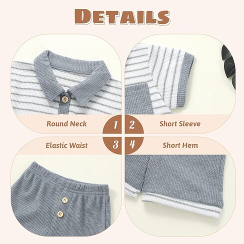 Toddler Baby Boy Summer Clothes Button Short Sleeve T-Shirt Shorts Set Casual Kid Soft Waffle Outfits in Saudi Arabia