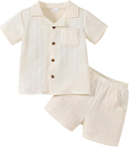 Little Boy Summer Clothes Short Sleeve Button Down Shirts + Shorts Beach Vacation Outfits in Saudi Arabia
