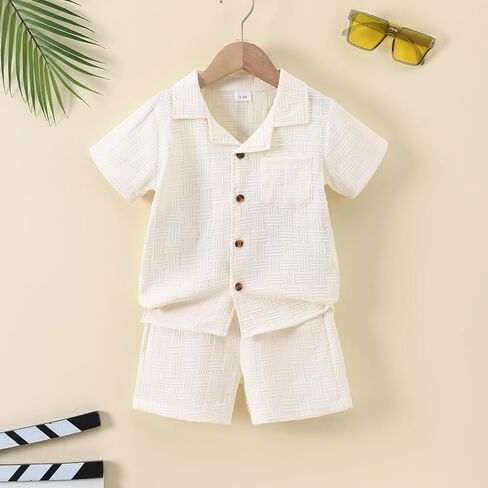 Little Boy Summer Clothes Short Sleeve Button Down Shirts + Shorts Beach Vacation Outfits in Saudi Arabia