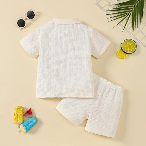 Little Boy Summer Clothes Short Sleeve Button Down Shirts + Shorts Beach Vacation Outfits in Saudi Arabia