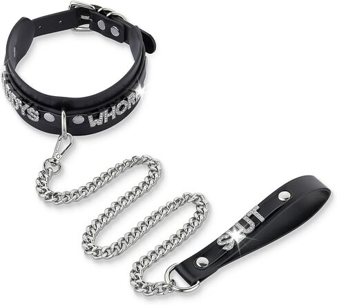 Women's Black Leather Choker Necklace with Rhinestone Letters, Adjustable Punk Gothic Custom Name D-ring Collar Jewelry For Women in Saudi Arabia