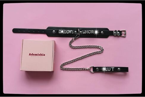Women's Black Leather Choker Necklace with Rhinestone Letters, Adjustable Punk Gothic Custom Name D-ring Collar Jewelry For Women in Saudi Arabia
