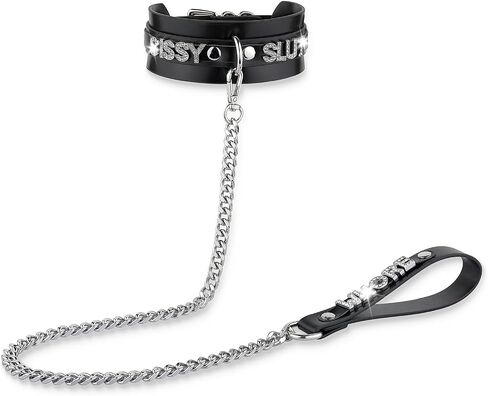 Women's Black Leather Choker Necklace with Rhinestone Letters, Adjustable Punk Gothic Custom Name D-ring Collar Jewelry For Women in Saudi Arabia