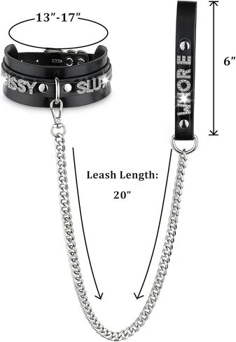 Women's Black Leather Choker Necklace with Rhinestone Letters, Adjustable Punk Gothic Custom Name D-ring Collar Jewelry For Women in Saudi Arabia