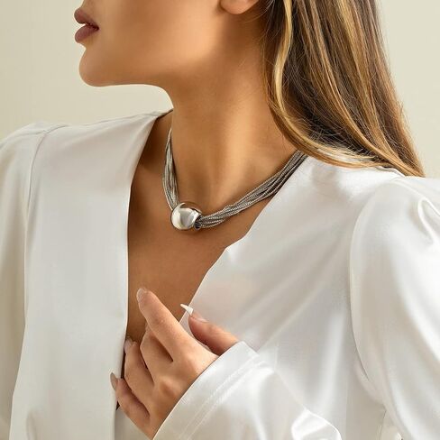 Yooestores82 14K الذهب مكتنزة حبة القلادة قلادة قابلة للتعديل للنساء ، سلاسل بوهيميا العصرية عبارة عن مجوهر in Kuwait
