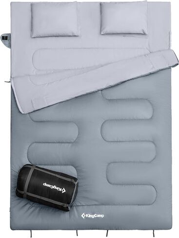 KingCamp 87 x 59 Inch 2 Person 20 Degree Lightweight Waterproof Couple Family Sleeping Bag with 2 Pillows for Camping, Hiking, & Backpacking in Saudi Arabia