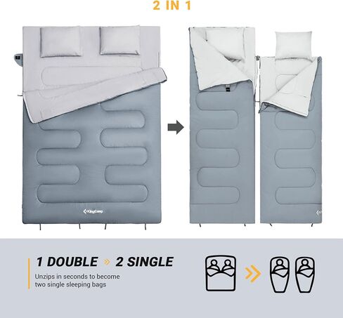 KingCamp 87 x 59 Inch 2 Person 20 Degree Lightweight Waterproof Couple Family Sleeping Bag with 2 Pillows for Camping, Hiking, & Backpacking in Saudi Arabia