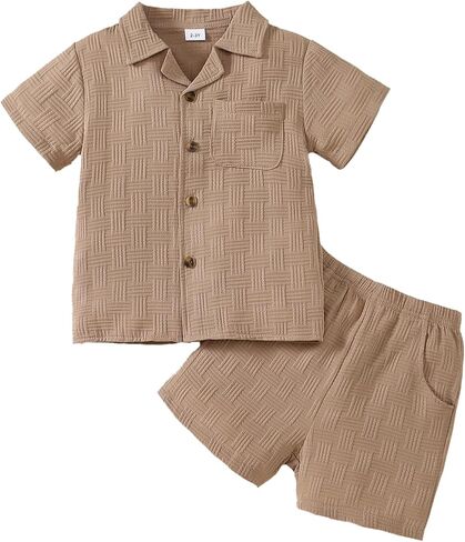 Little Boy Summer Clothes Short Sleeve Button Down Shirts + Shorts Beach Vacation Outfits in Saudi Arabia