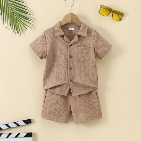 Little Boy Summer Clothes Short Sleeve Button Down Shirts + Shorts Beach Vacation Outfits in Saudi Arabia