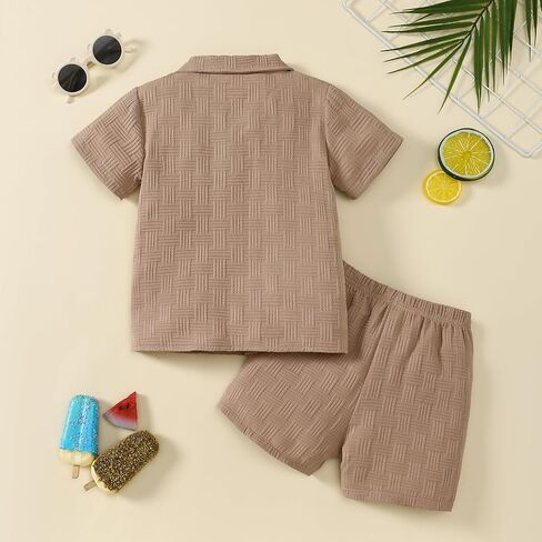 Little Boy Summer Clothes Short Sleeve Button Down Shirts + Shorts Beach Vacation Outfits in Saudi Arabia