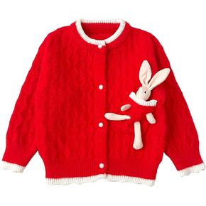 Toddler Girls Cardigan Sweater Kids Button Knit Sweater with Rabbit Doll Size 2-7T in Kuwait