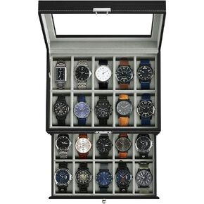 J&T Technology Watch 20-Slot Box للرجال ، وطبقتان منظمات مربعات الساعة ، ومراقبة حالة عرض مع غطاء زجاجي ، ومنظم شاهد مع وسائد قابلة للإزالة ، وهدية لأحبائهم (Black01 ، 20 Slot)