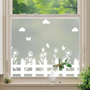 DKTIE Flowers in the Fence ، ثنائية Way Window Film Film and Night ، تصميم نمط أفقي إبداعي ، يأتي مع أدوات التثبيت (C595 ، 78.7 × 17.7 بوصة)