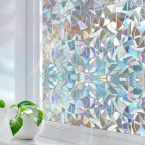 Reeded Glass Window Privacy Film, Non-Adhesive Frosted Reeded Static Cling Window Film Heat Blocking Decorative Film 3D Window Decals for Bathroom Living Room Office Door (Reeded, 17.5 x 78.7)