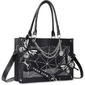 Leather Tote Bag for Women, Goth Glam Satchel Bag Large Top Handle Handbags for Lady Purse - Cobwebs Butterfly in Kuwait