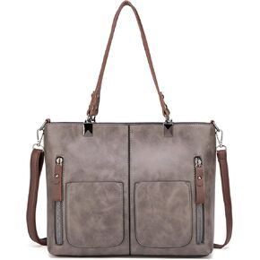 myfriday Vintage Leather Tote Bags for Women Large Capacity Zipper Top-handle Bag Ladies Satchel Bag Shoulder Handbag Purse