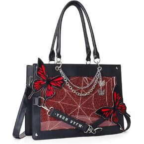 Leather Tote Bag for Women, Goth Glam Satchel Bag Large Top Handle Handbags for Lady Purse - Cobwebs Butterfly in Saudi Arabia
