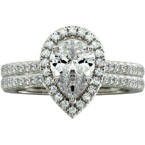 2 Carats Engagement Rings Wedding Bands Bridal Sets for Women 925 Sterling Silver Pear Shaped CZ Cubic Zirconia